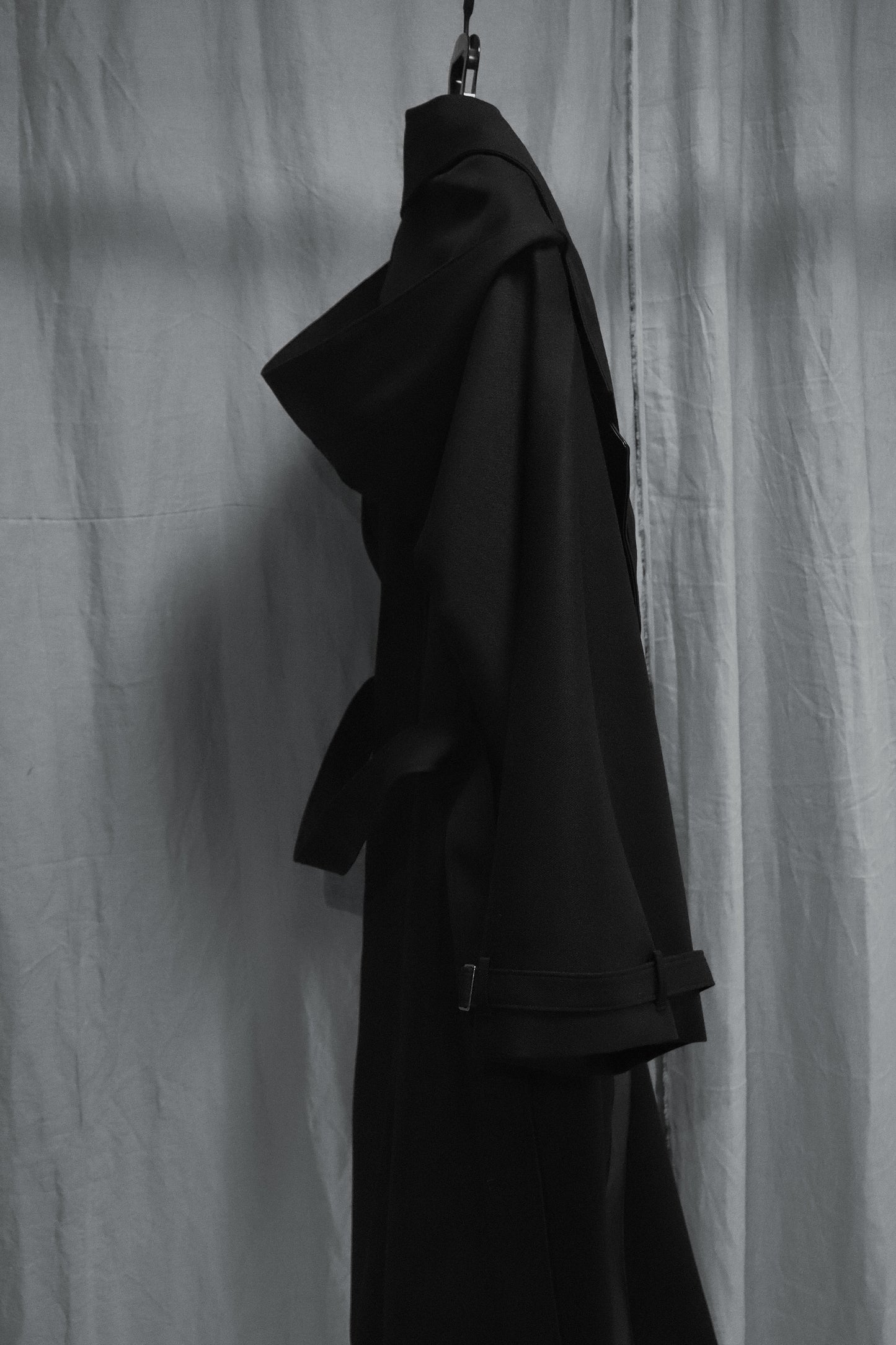 wool × leather layered coat