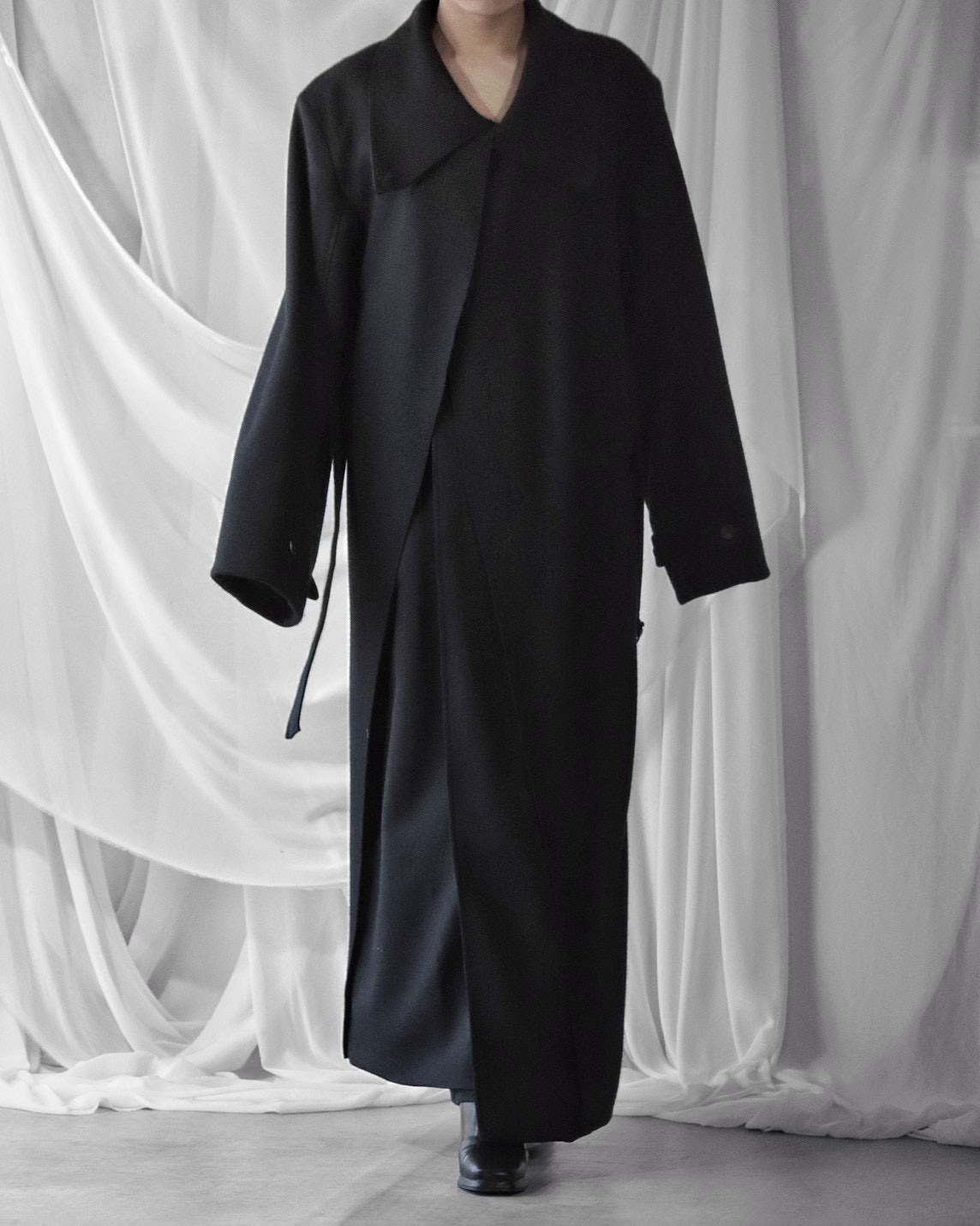 melton&gabardine layered coat