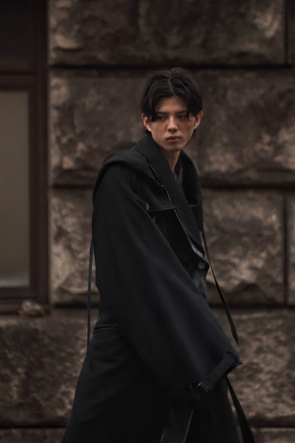 wool × leather layered coat