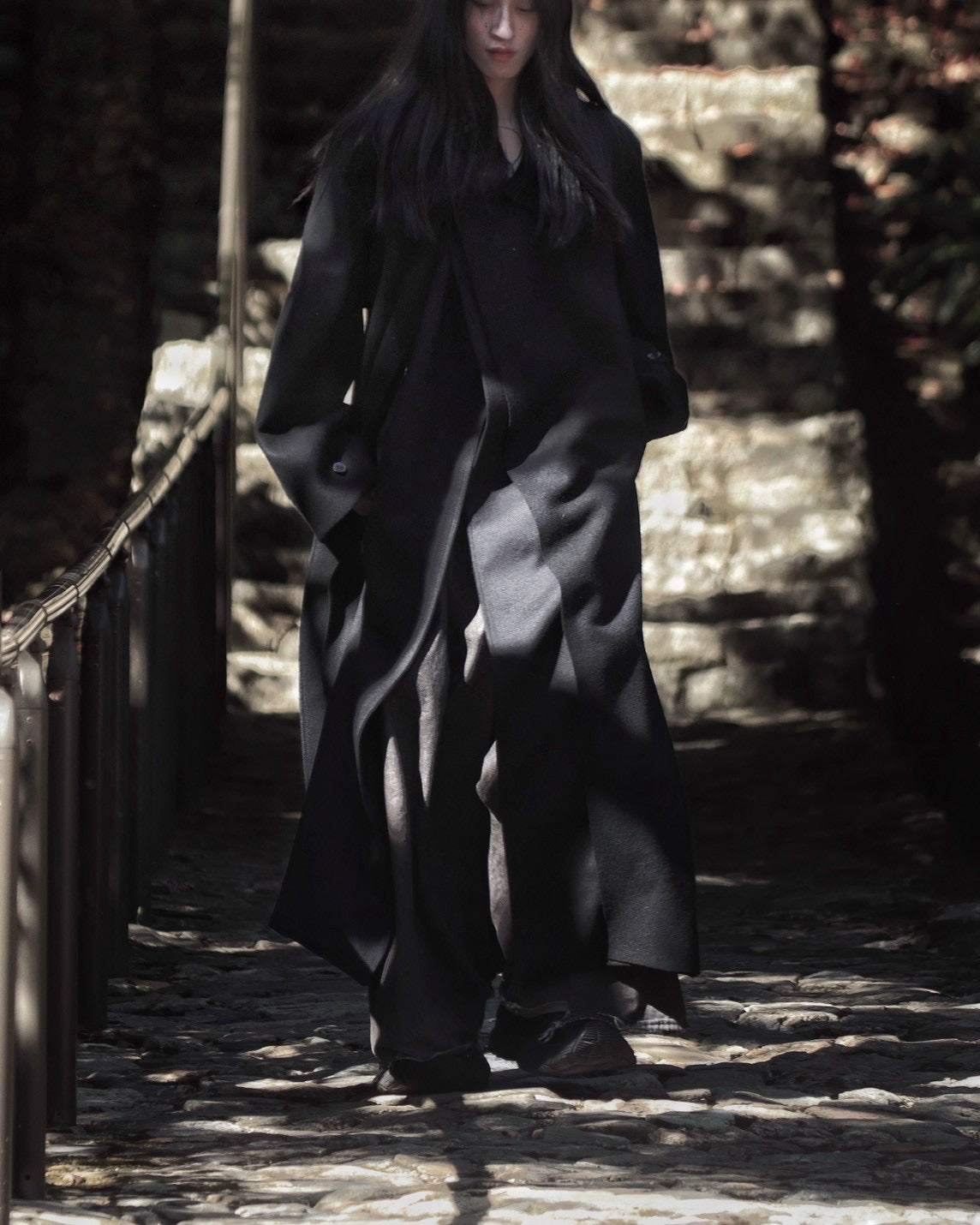 melton&gabardine layered coat