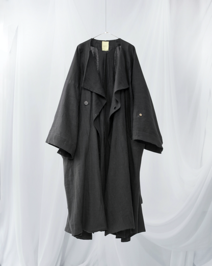vestido de lino con cuello de tres vías
