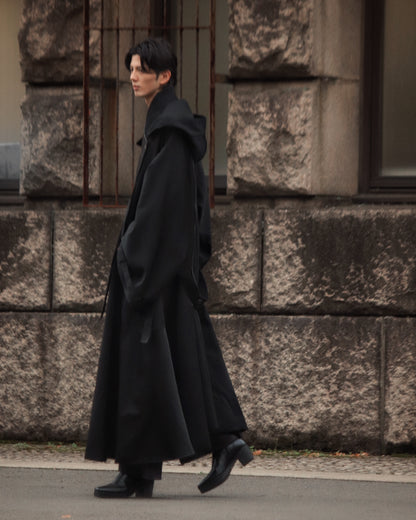 wool × leather layered coat