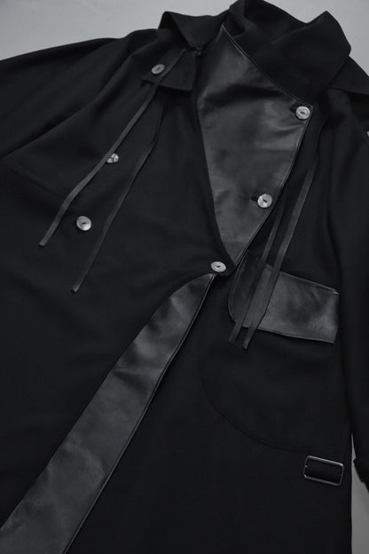 wool × leather layered coat