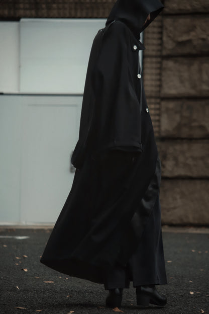 wool × leather layered coat