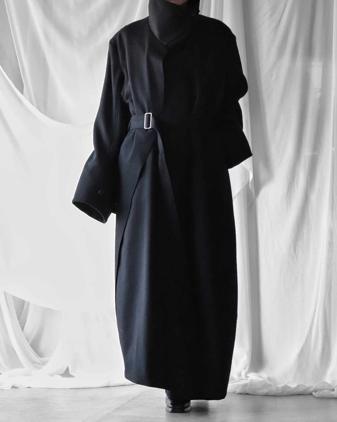 melton&gabardine layered coat