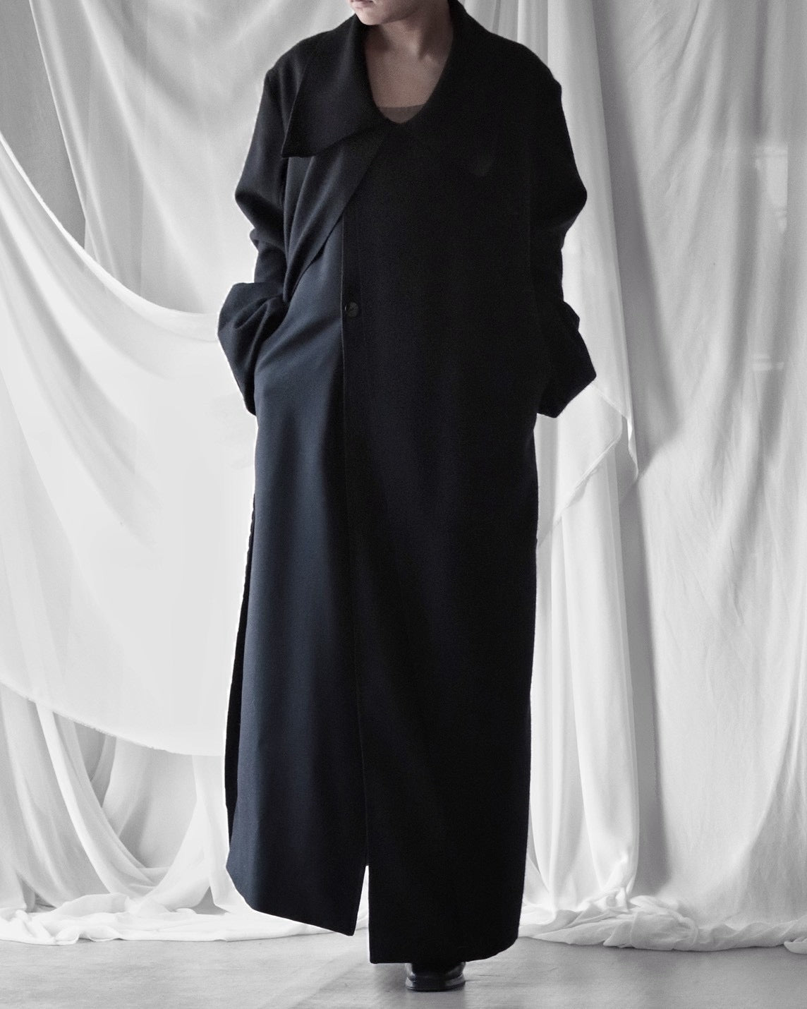 melton&gabardine layered coat