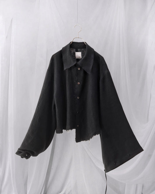 cut off flare sleeve shirt/black