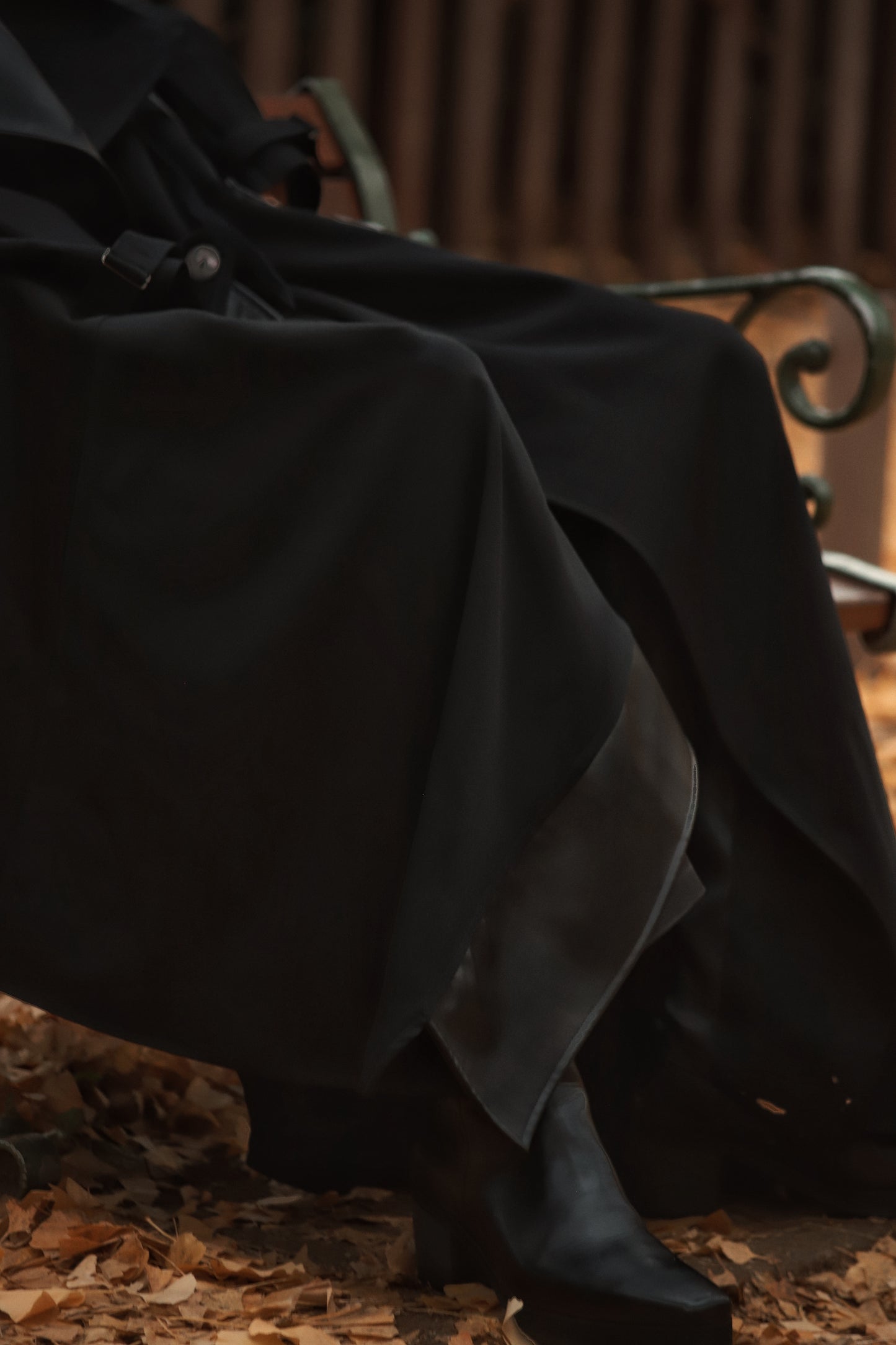 wool × leather layered coat