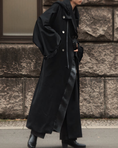 wool × leather layered coat