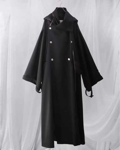 wool × leather layered coat