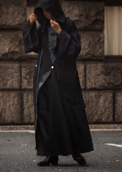 wool × leather layered coat