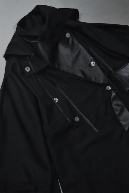 wool × leather layered coat