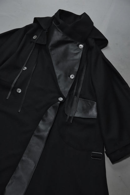 wool × leather layered coat