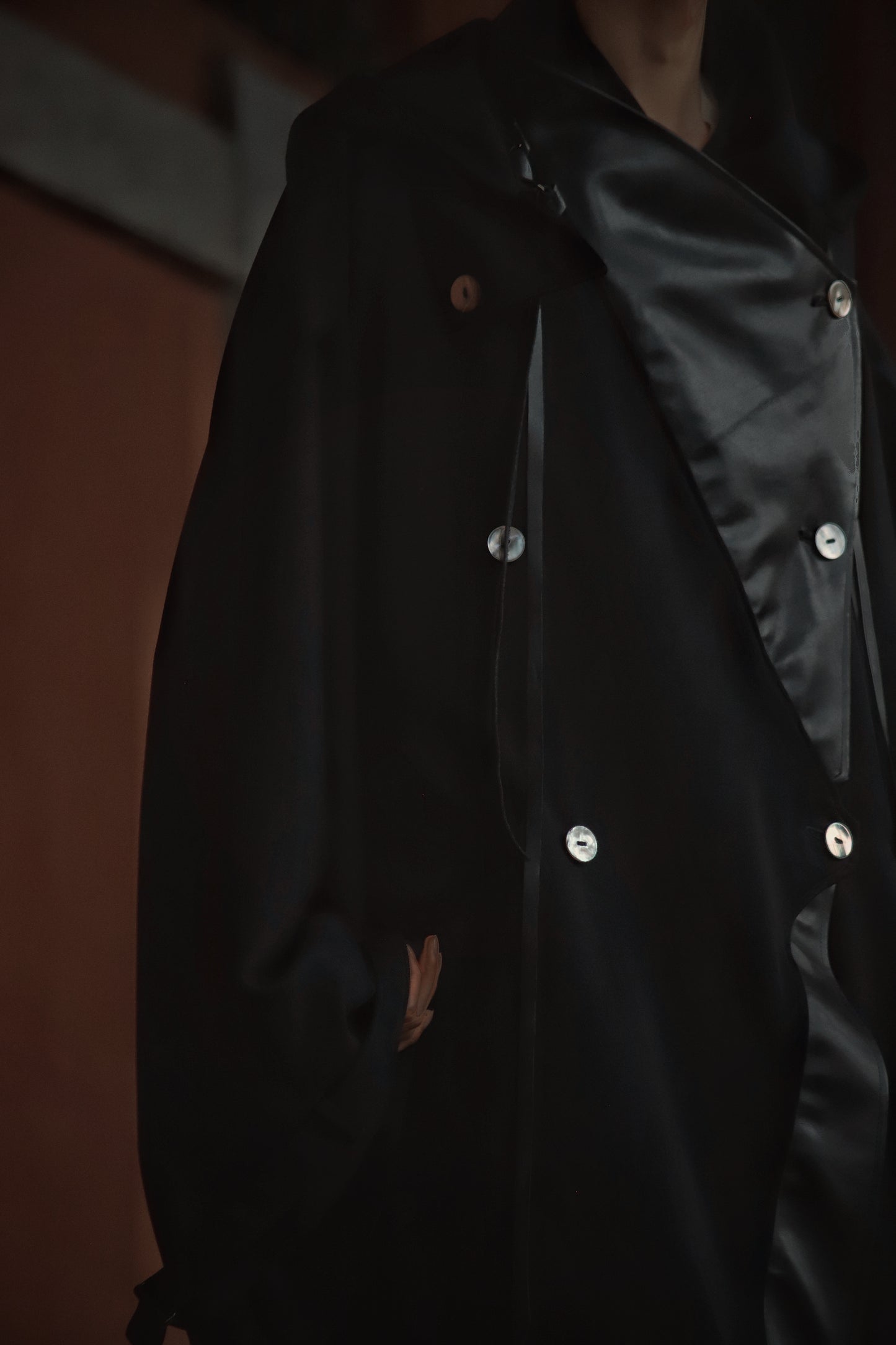 wool × leather layered coat