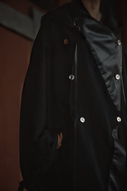 wool × leather layered coat
