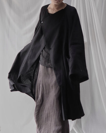 vestido de lino con cuello de tres vías