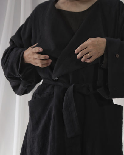 vestido de lino con cuello de tres vías