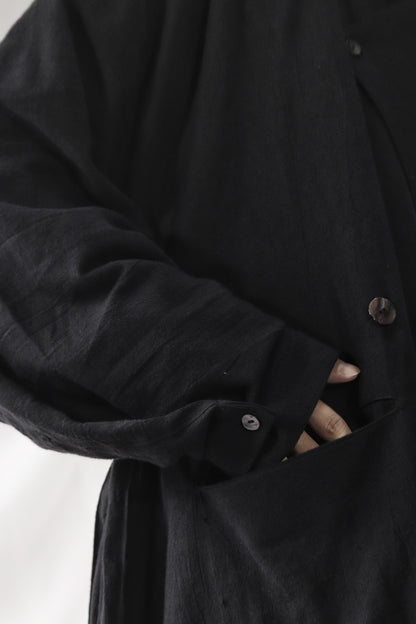 vestido de lino con cuello de tres vías