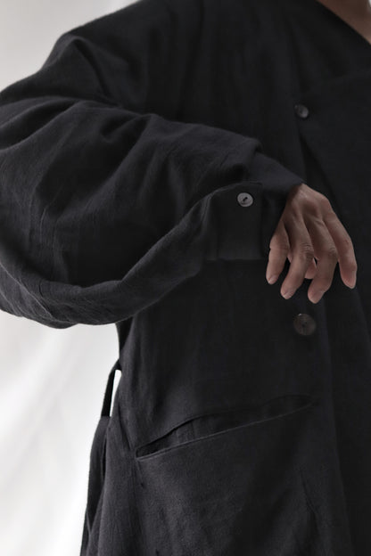 vestido de lino con cuello de tres vías