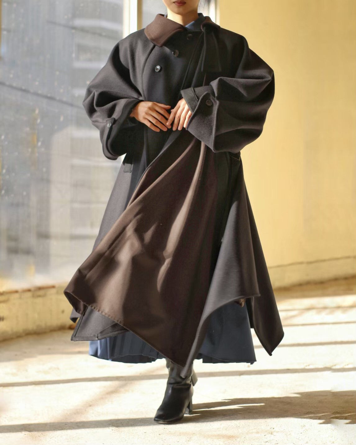 wool melton asymmetry coat